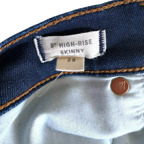 Madewell 9" Mid-Rise Skinny Jeans Larkspur Blue Dark Wash Stretch Denim size 28 - Picture 7 of 9